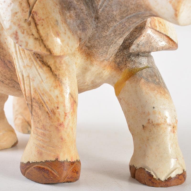 天然石　細密彫刻　象　置物　約411g　桐箱付　C　R7273