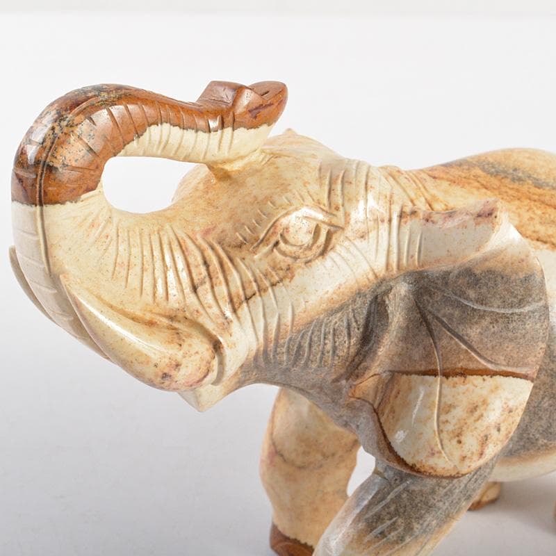 天然石　細密彫刻　象　置物　約411g　桐箱付　C　R7273