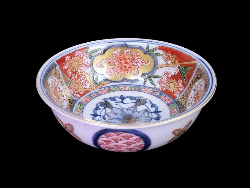 大聖寺伊万里　金襴手　窓絵　花鳥紋の図　春寒鉢　膾皿　C770 AS-fbtx