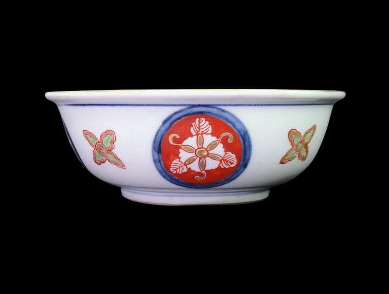 大聖寺伊万里　金襴手　窓絵　花鳥紋の図　春寒鉢　膾皿　C770 AS-fbtx