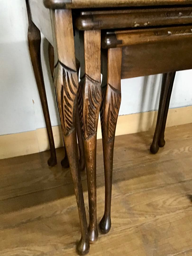 管116☆イギリス製☆アンティーク☆ウォールナット☆ネストテーブル☆天板ガラス付