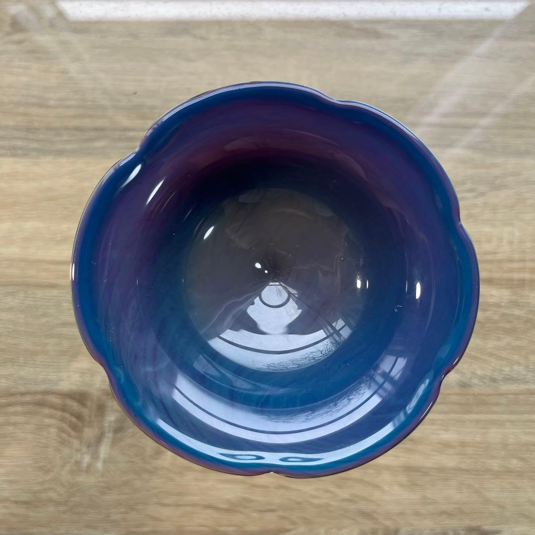 骨董　時代ガラス　練りガラス　配色　花フチ　氷コップ　デザートグラス　１客