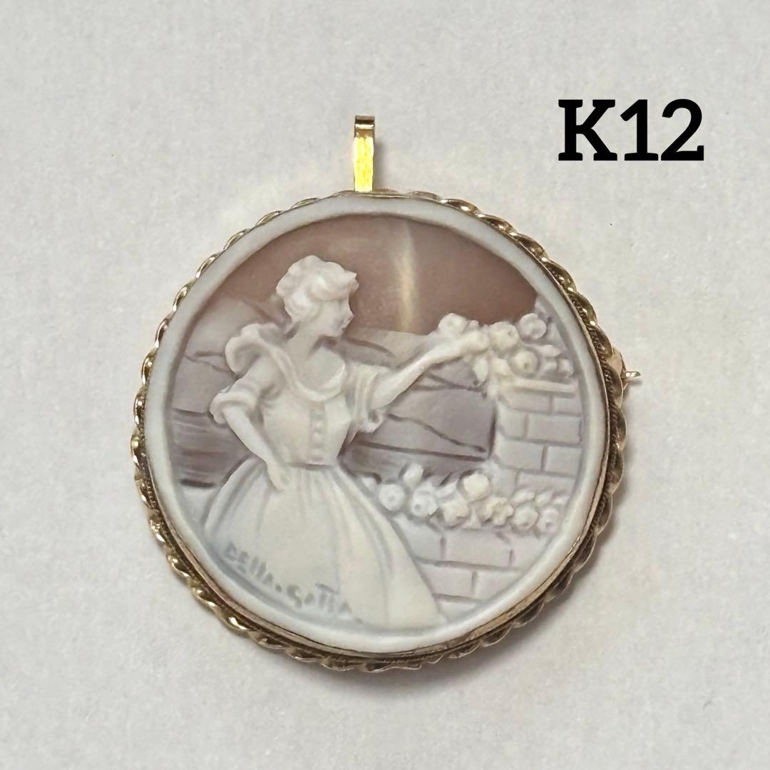 イタリア　カメオ　K12 ブローチ　ペンダントトップ　ネックレス
