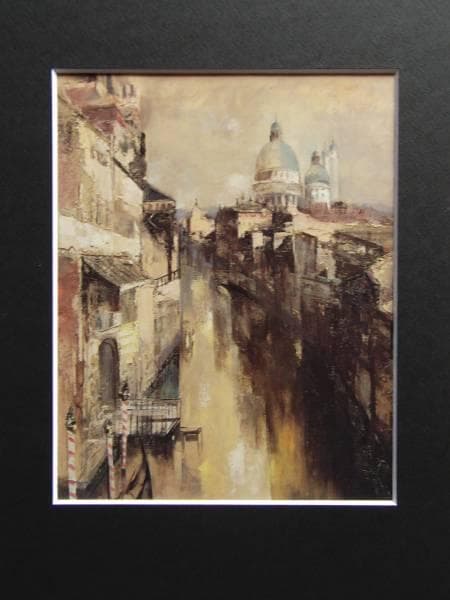 鶴岡義雄、ヴェニスの朝、希少限定大判画集画、新品高級額装付