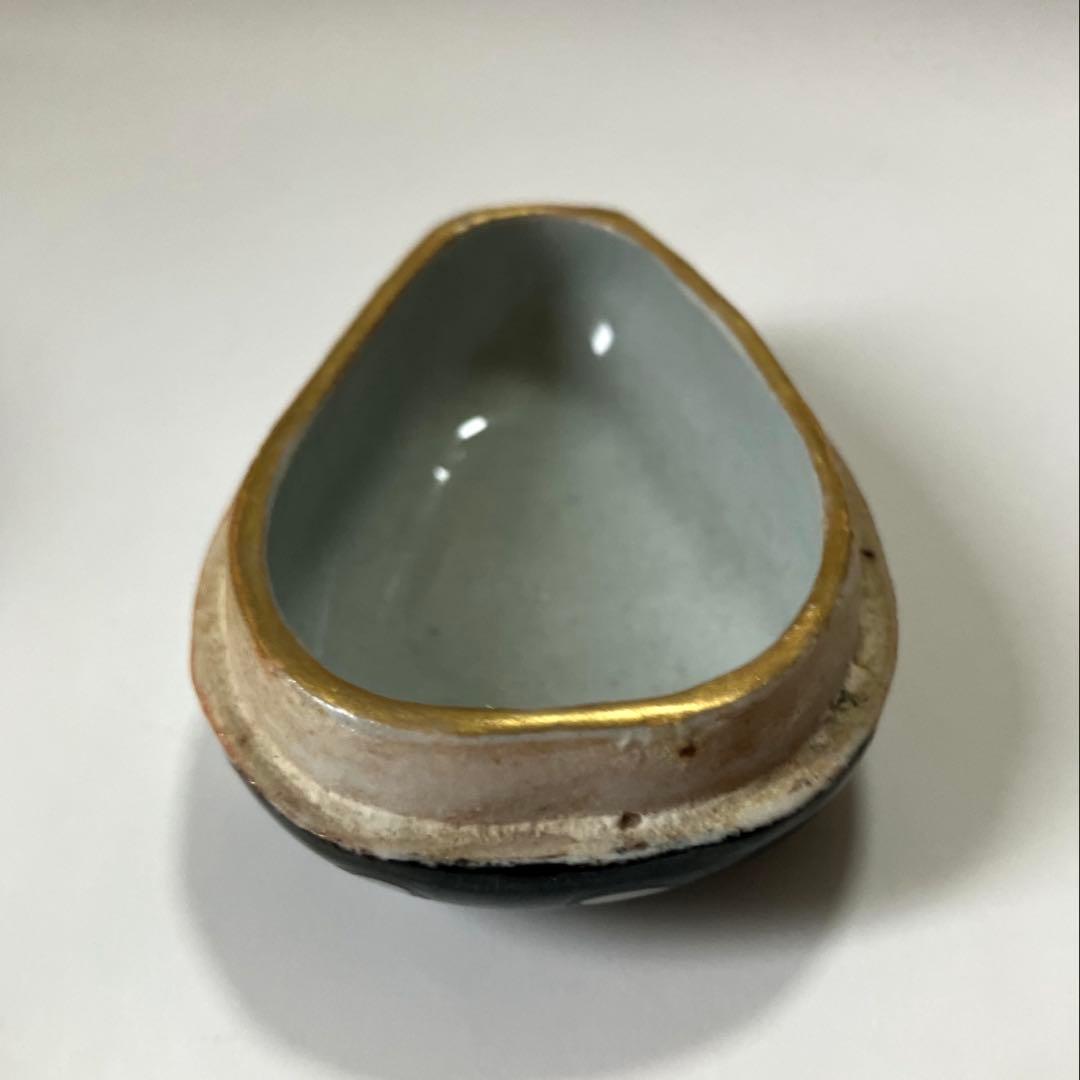 【茶道具】宮川香齋作 真葛焼 琵琶袋形香合 色絵金銀彩 真葛印 希少品