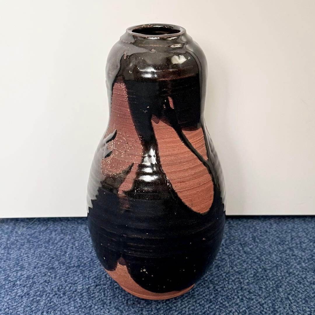 六代 清水六兵衛 黒釉 花瓶 清水焼