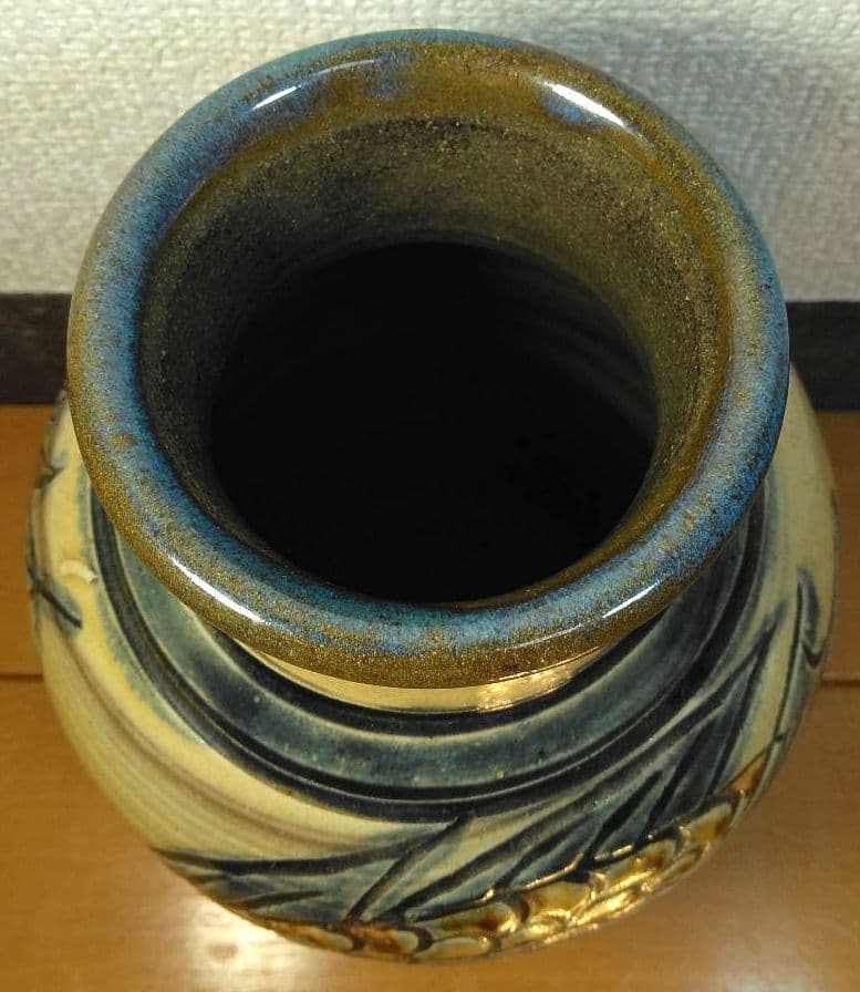 Kanegon 人間国宝 金城次郎 海老魚紋花瓶 栞 共箱 h20cm超