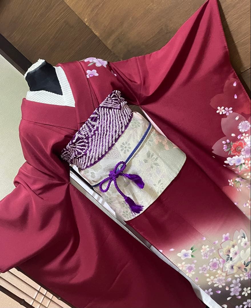 振袖フルセット6点サイズＬ跳兎　舞桜　暈し染　銀彩　正絹