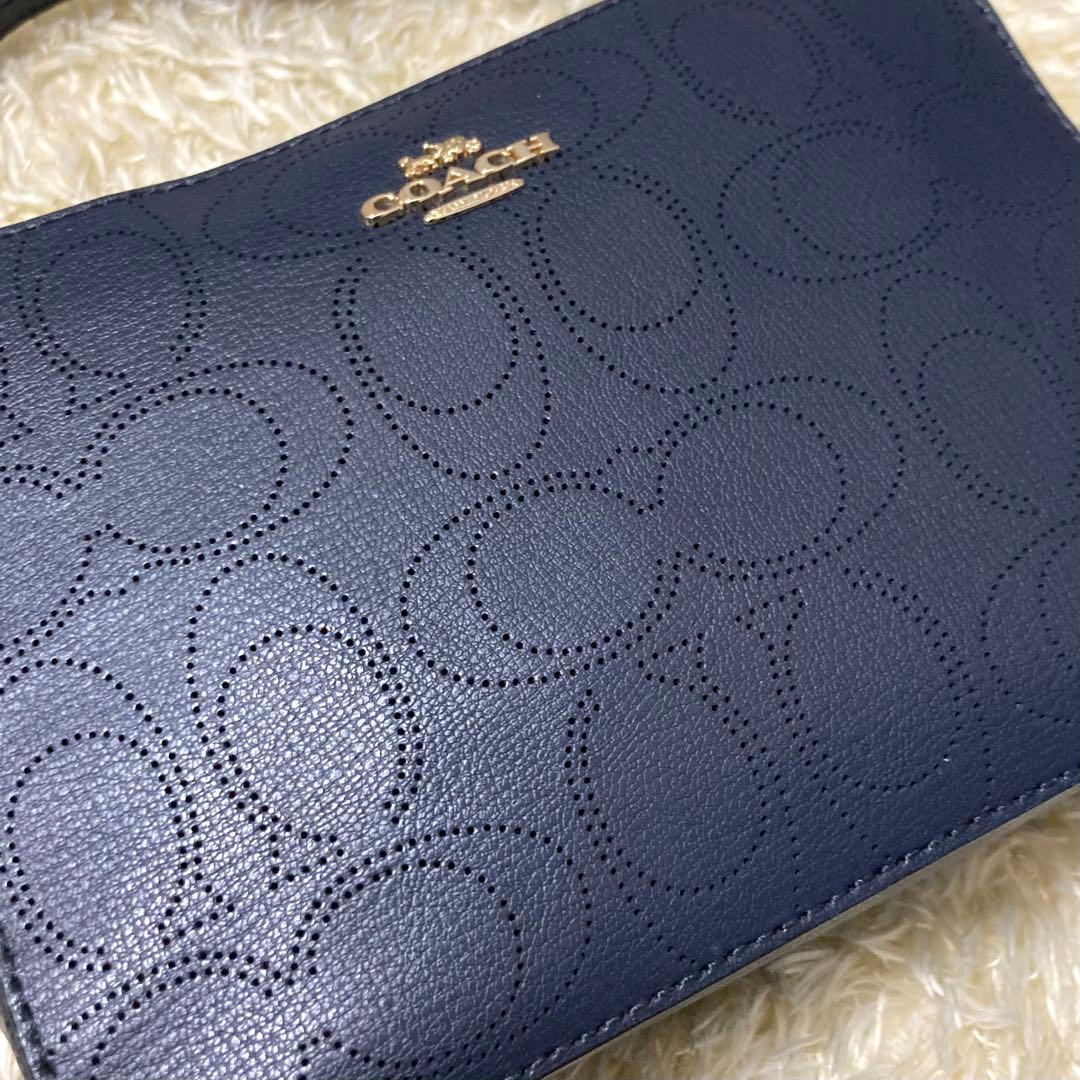 【極美品】COACH コーチ カメラバッグ レザー ネイビー シグネチャー