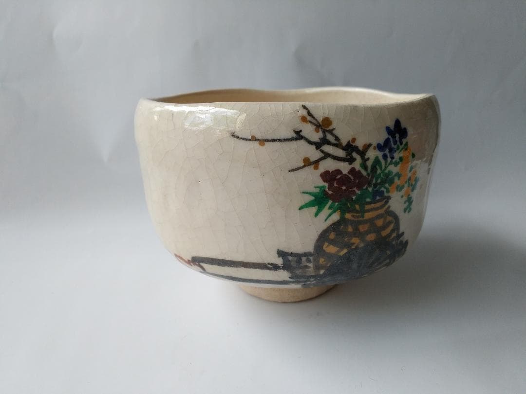 川崎和楽 白楽 楽焼 「 車 」 茶碗 共布 茶道具 茶器 抹茶碗 新品 未使用