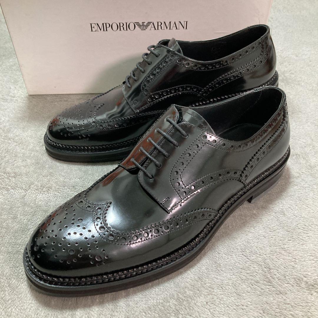 【新品】エンポリオアルマーニ レザー ビジネスシューズ 9 BK ウィングチップ