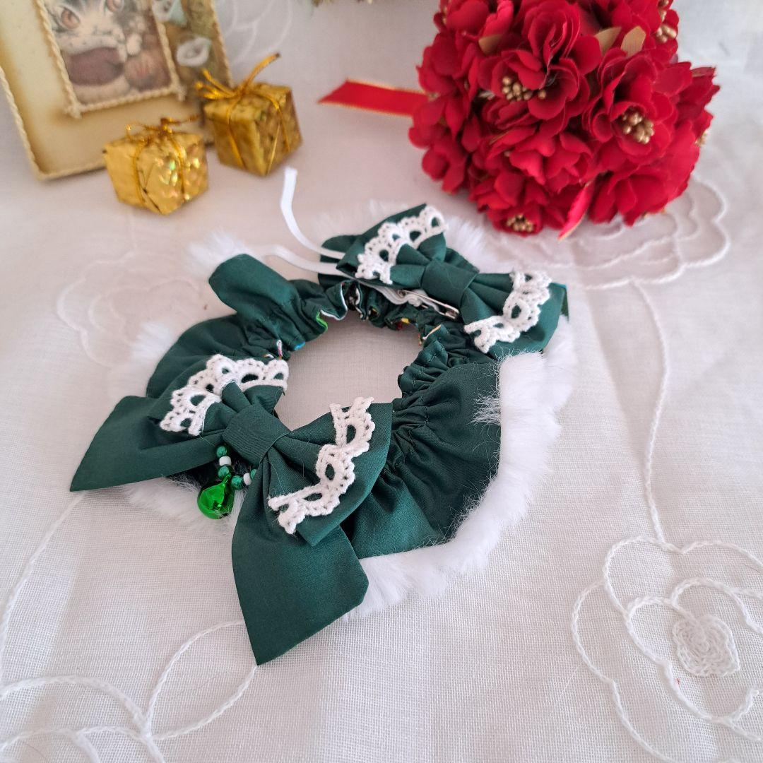 クリスマス短毛ファーシュシュ(リボン柄)わんちゃん猫ちゃん用