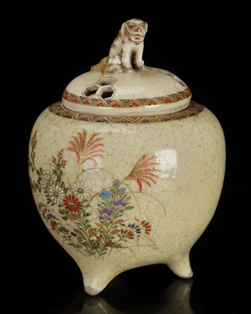 古薩摩 慶田窯 獅子摘三足香炉 幕末期 茶道具 香道具 時代物 骨董品 古美術品