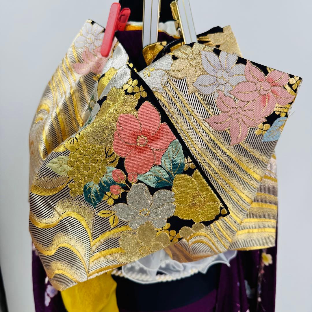 振袖フルセット　丸昌　地紋　金彩　金駒刺繍　成人式　白レースつけ袖付　正絹