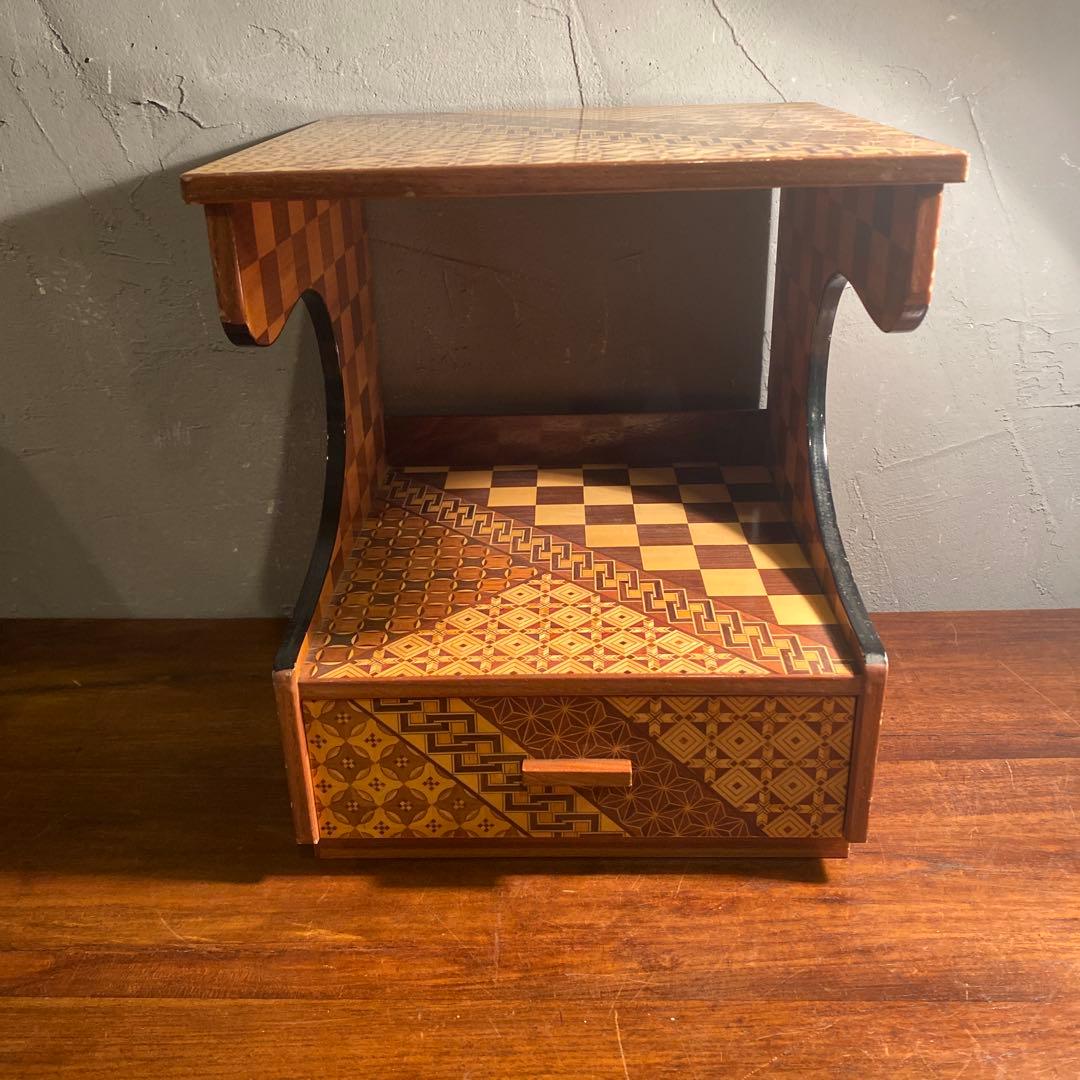 伝統工芸 寄木細工 小引き出し 棚付き ミニ箪笥 収納 小家具 レトロ