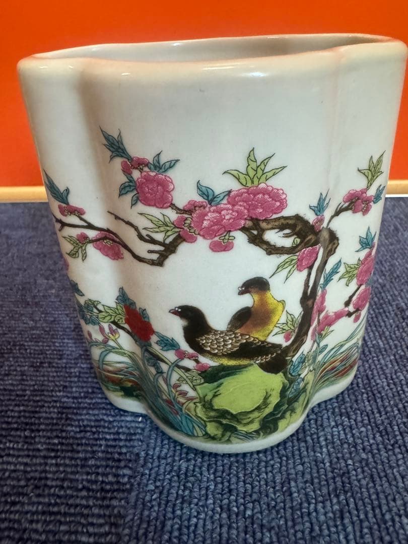 1637 中国骨董　大清乾隆年製銘　色絵付け 盆栽鉢植木鉢  時代物