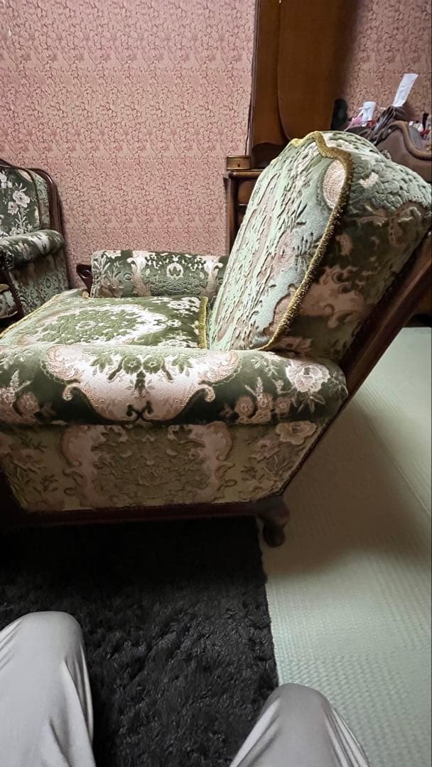 オールドカリモク 金華山 シングルソファ アンティーク 猫脚 1人掛け 椅子