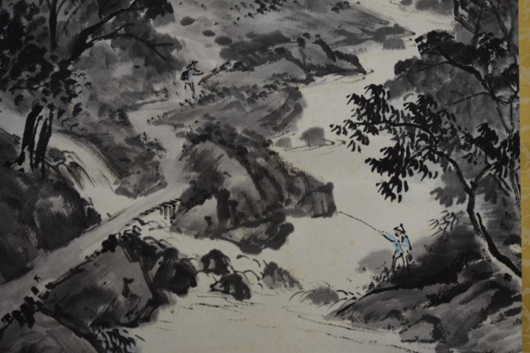 真作/蘆水/山水釣人図/桐共箱付/布袋屋掛軸HF-81