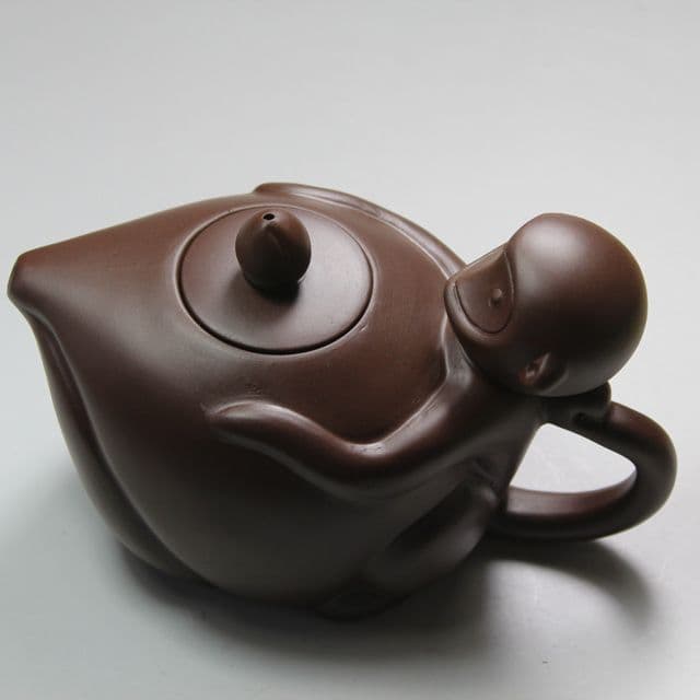 :中国宜興紫砂壷 霊猴献寿桃壺 急須 工芸品 美術品 置物