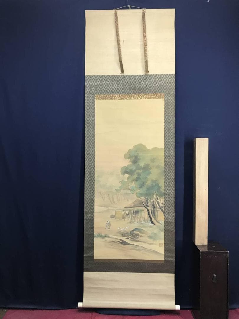 作者不詳/青緑農家の図/山水図/掛軸/名家伝来/AD-81