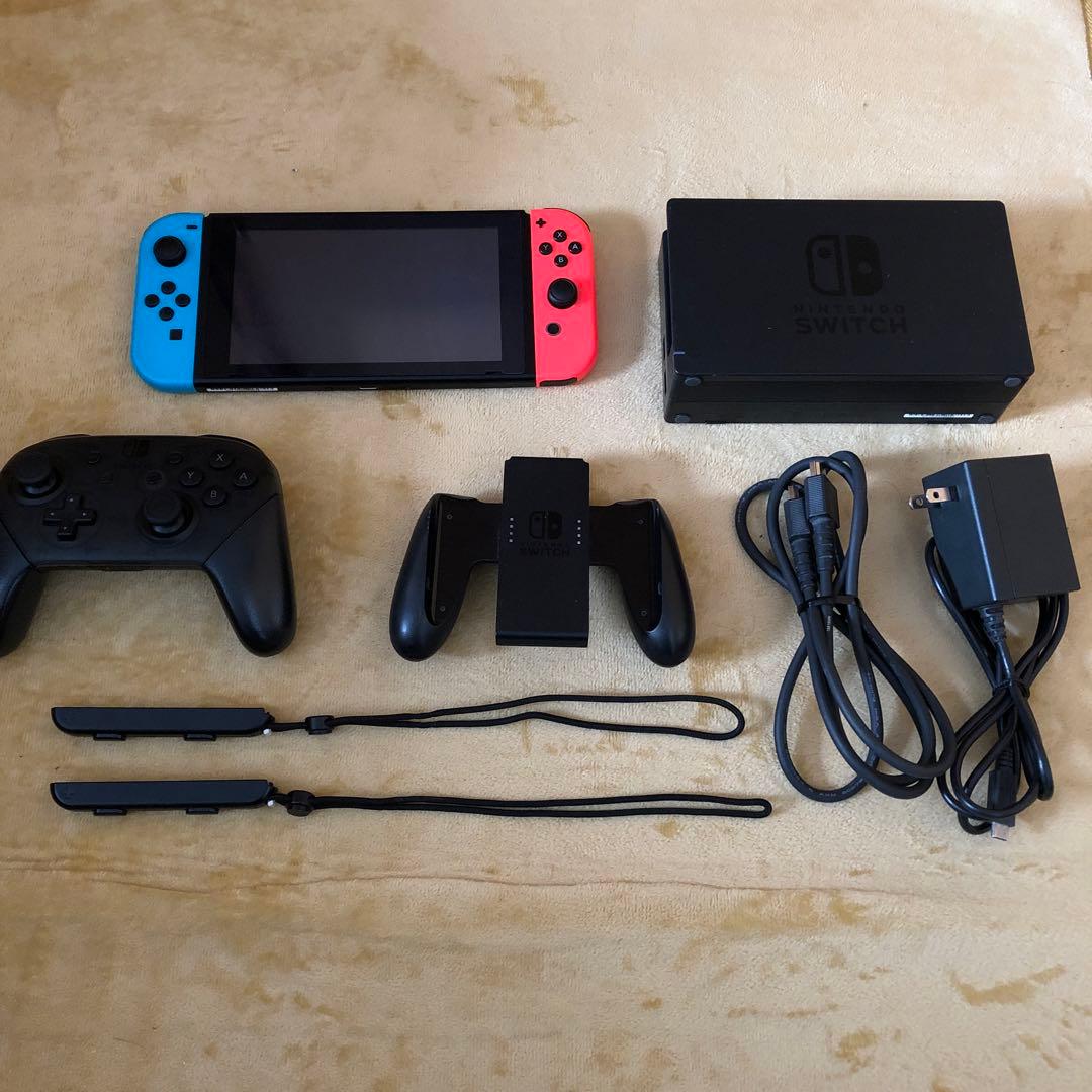 起動確認済Nintendo Switch本体2018年型 純正プロコントローラ付