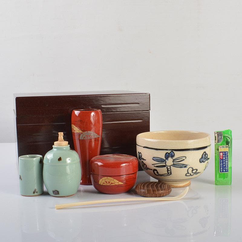 茶道具　漆塗　茶箱　茶碗　茶杓　棗など　八点　一式　V　R6455