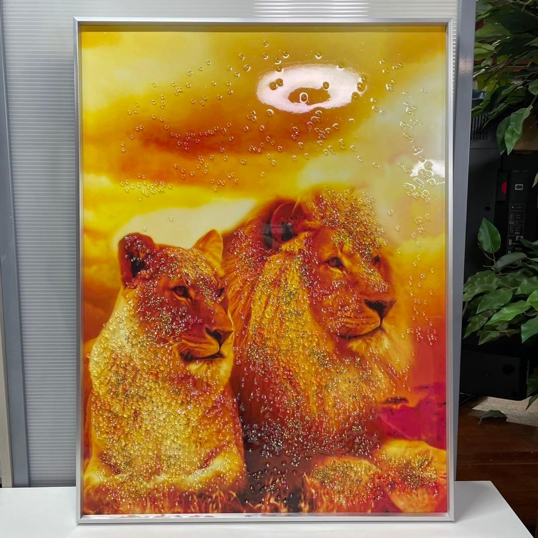 クリスタルアート アートパネル 水晶絵 絵画 写真 ライオン インテリア