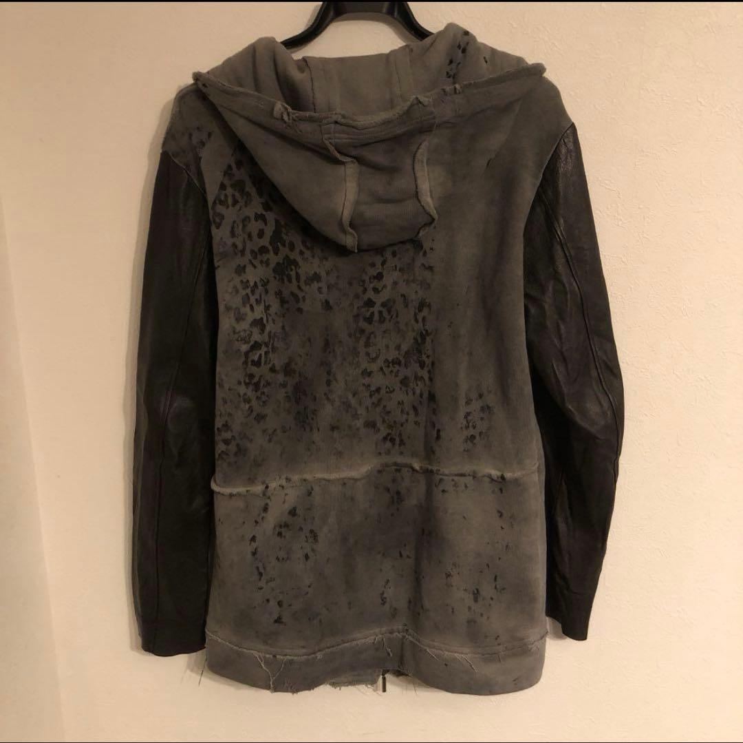 memhim メンヒム レザー切り替え レオパードパーカー