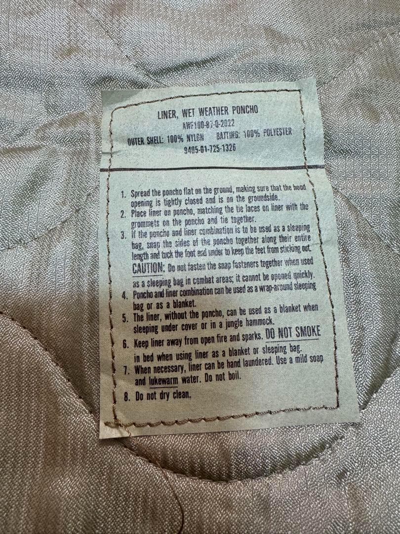 米軍 実物 ポンチョライナー FG