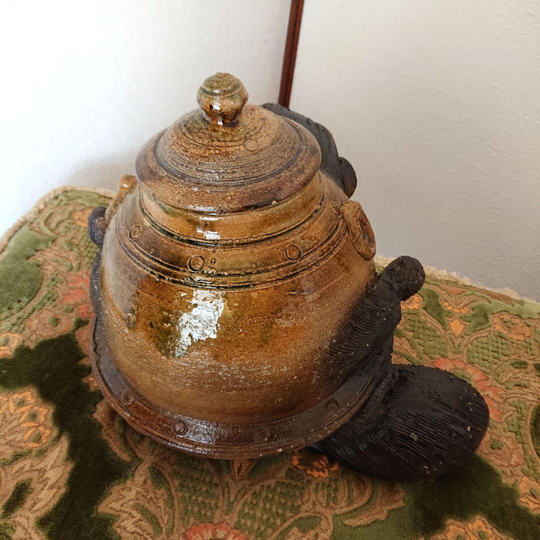分福茶釜☆手捻り☆信楽焼タヌキ☆２６cm【値下げ】