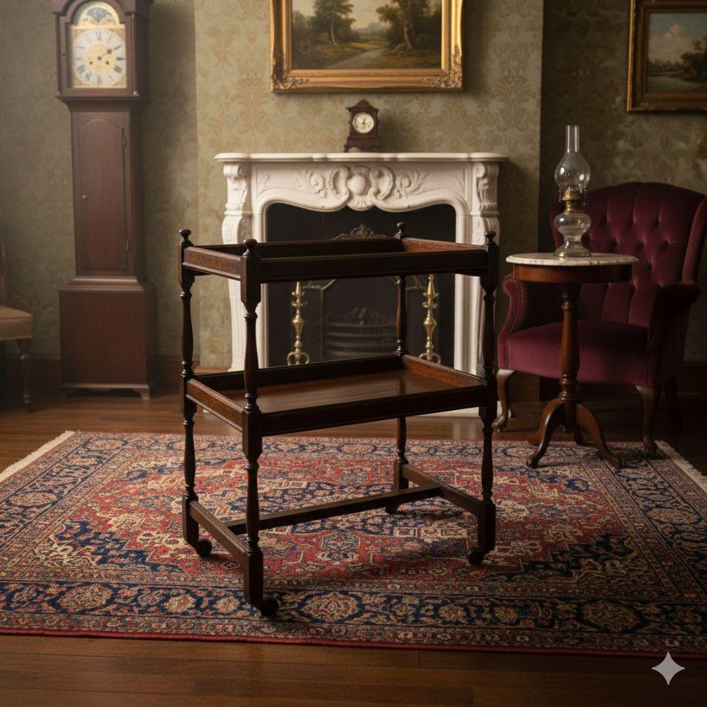 木製 2段 キッチンワゴン クラシック　イギリスアンティーク ダークブラウン