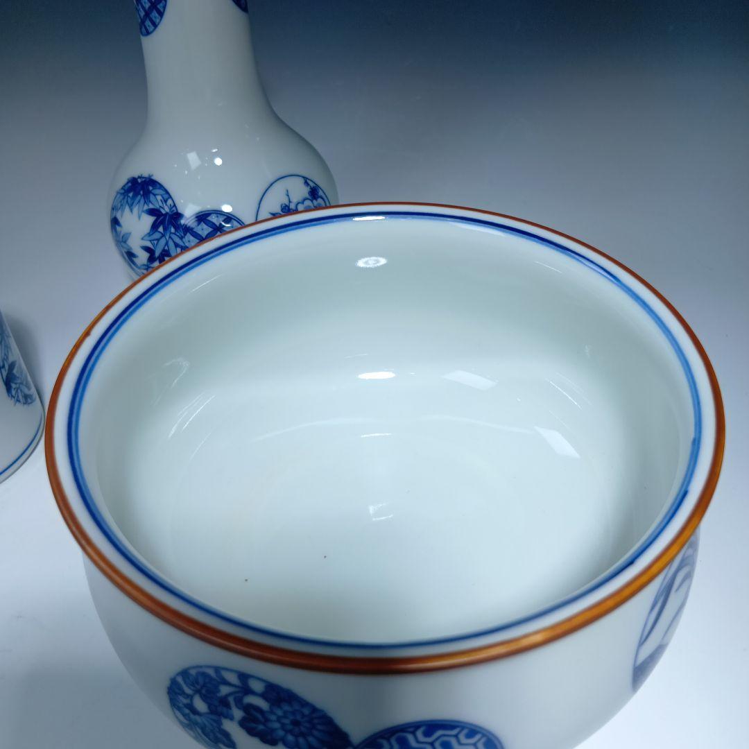 値下げ茶道具　千古窯　染付花丸文皆具一関　 共箱　美品