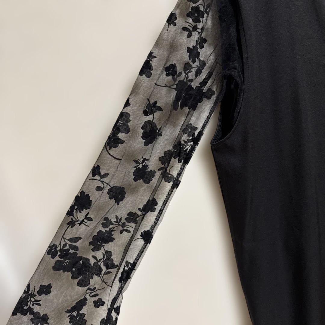 lumier リュミエ パールデザインキー・ネックワンピース　シアートップス　黒