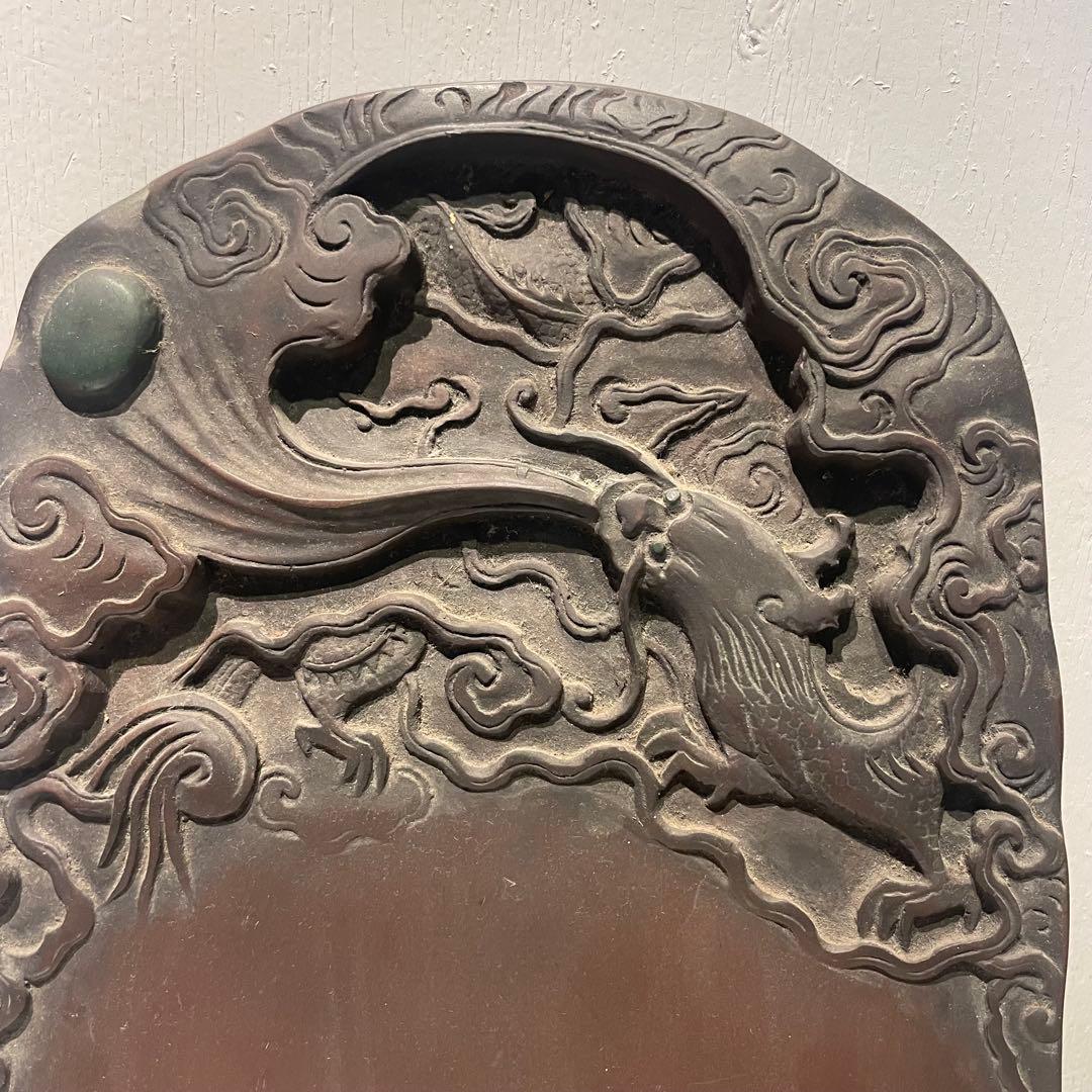 書道具 中国美術 古硯　龍彫刻大型硯 工芸 骨董品 インテリア コレクション