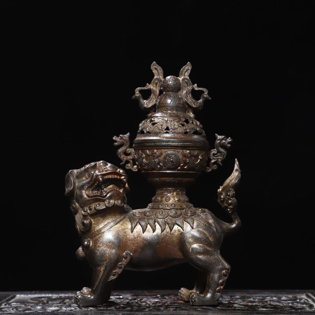 銅製獅子　置物 香炉　旧蔵　美術品