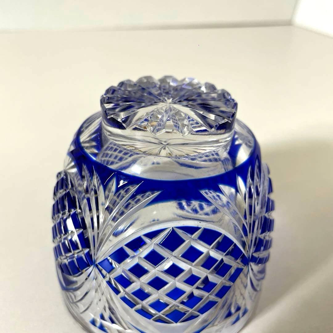 はる #XG339カメイガラス・藍被硝子・薩摩切子・猪口・蓋付子付・友箱