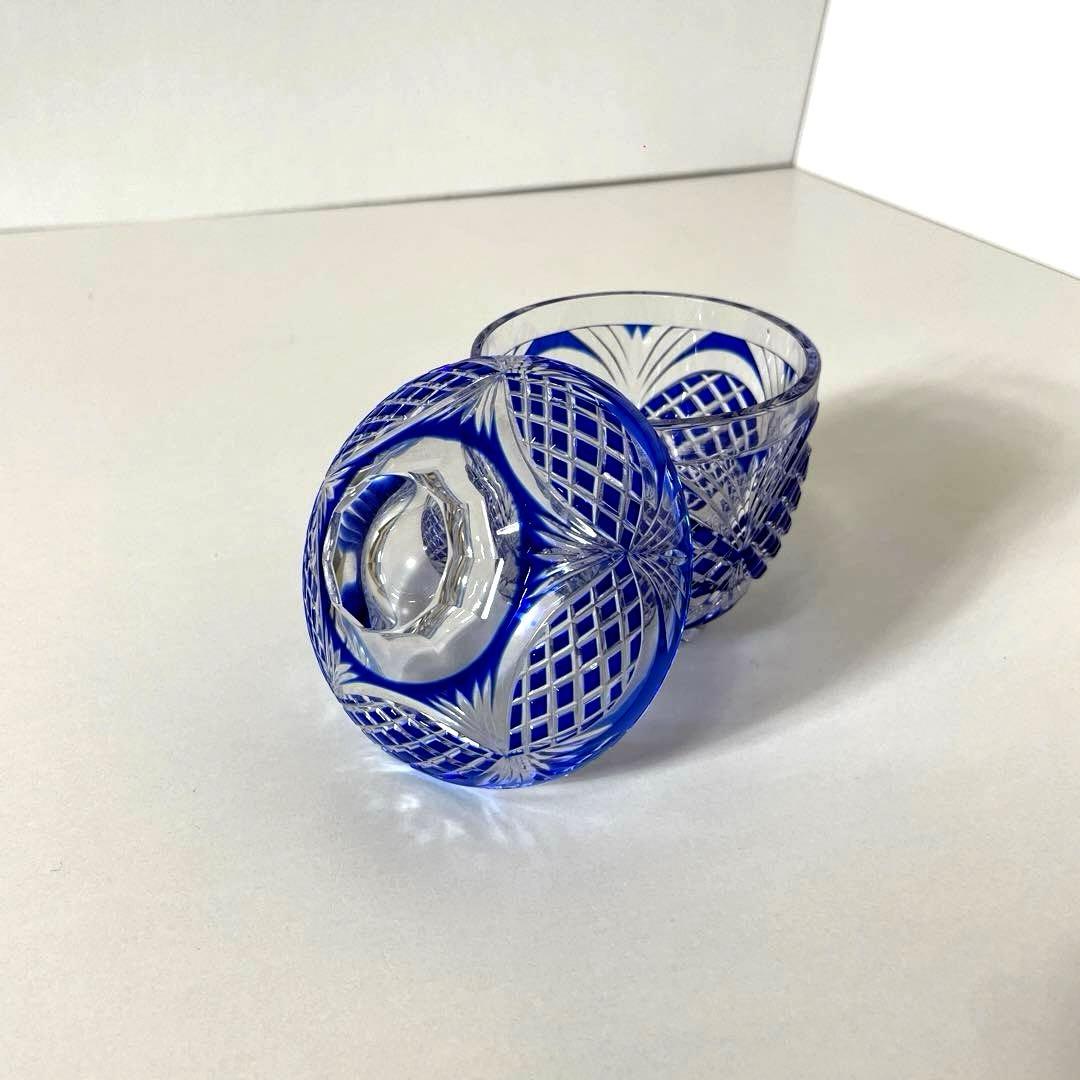 はる #XG339カメイガラス・藍被硝子・薩摩切子・猪口・蓋付子付・友箱