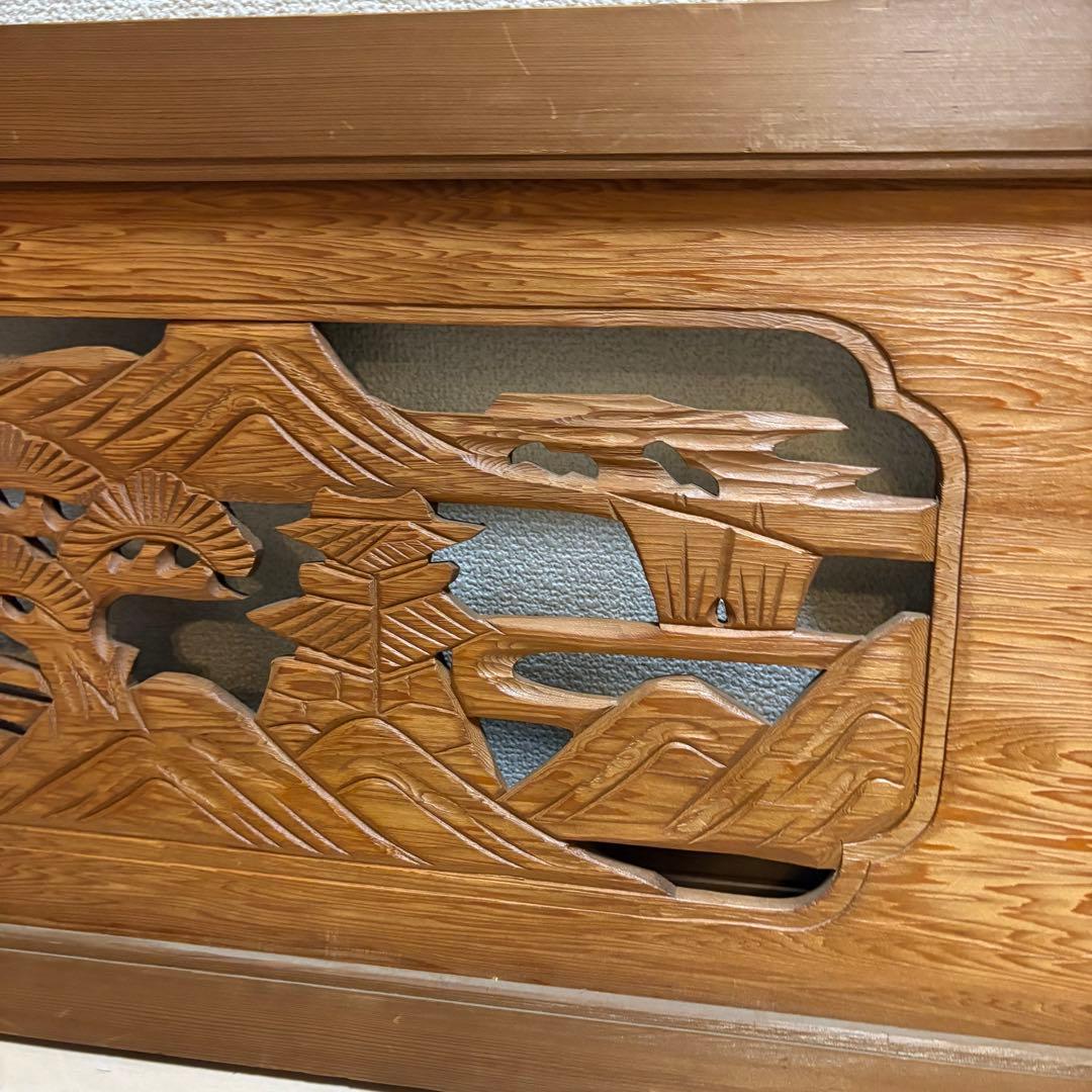 欄間　芸術　木製彫刻アートパネル　松の木　城