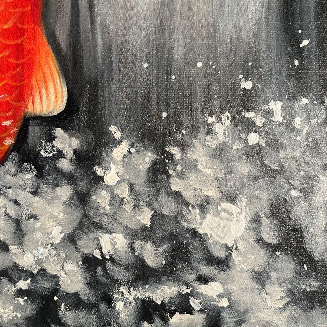 （大型）手書き油絵 鯉の滝登り 肉筆絵画 インテリア 油彩画