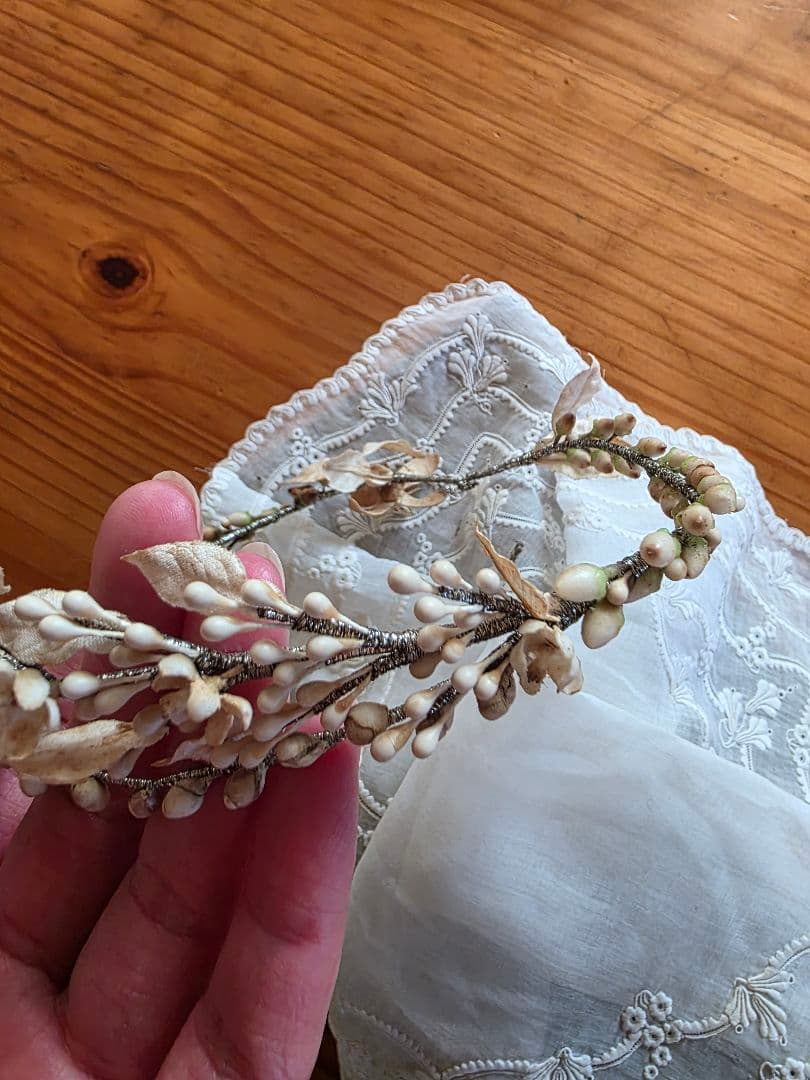 フランスアンティーク　ワックスフラワー　ティアラ　マリアージュ