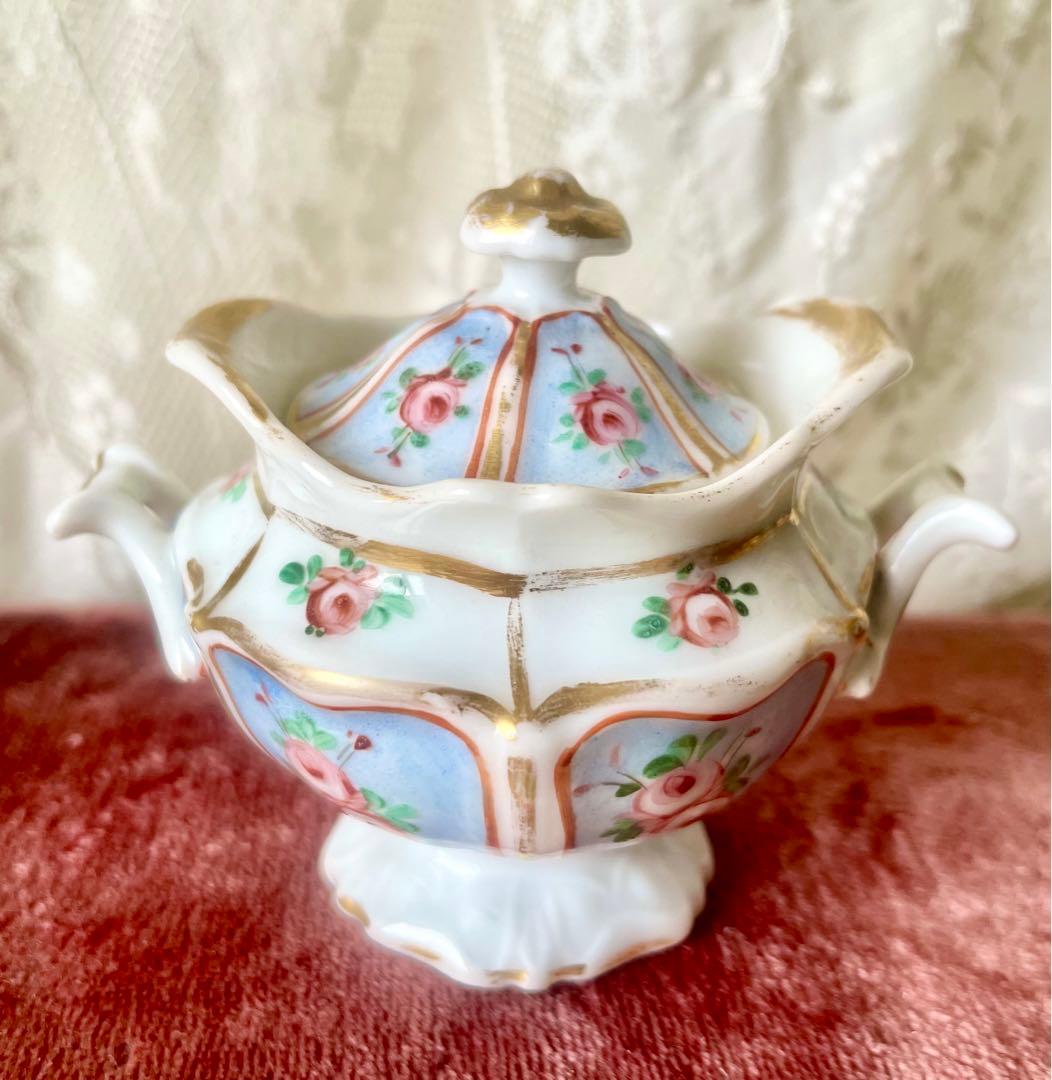 ローズ柄陶器ディネットセット　ティーセット　フランスアンティーク　ままごとドール