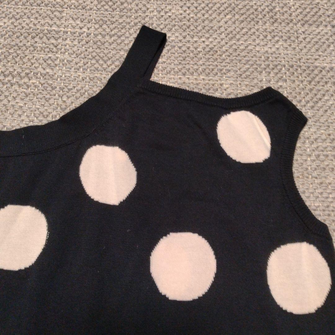 Y's ワイズ ポルカドット 変形ノースリーブニットトップス 黒 ブラック
