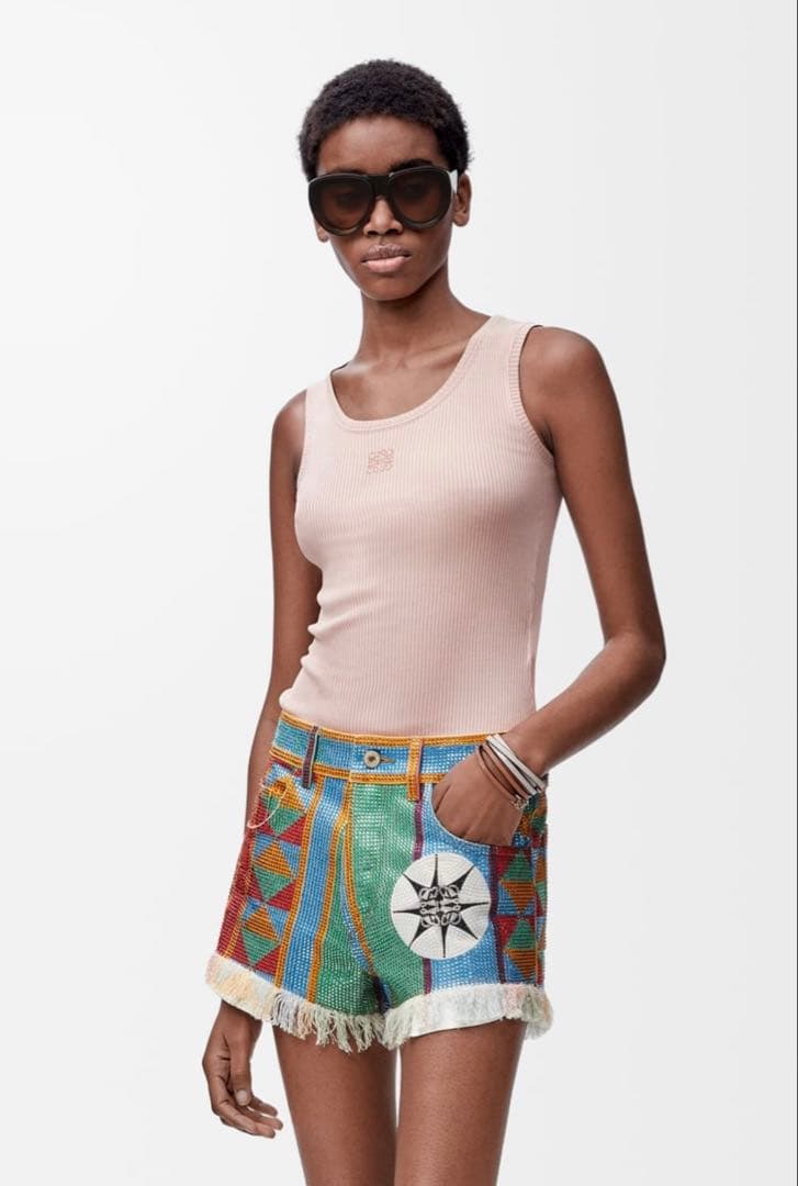 そ*ら様 2025SS ロエベ loewe アナグラムタンクトップ シルク ピン