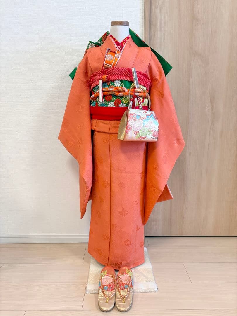 七五三 7歳 祝い着 フルセット 正絹 無地 地紋 レトロ M2505271