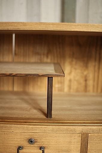 古いガラス戸棚×木製小引き出し3杯　食器棚　タンス　収納　古家具　古民家