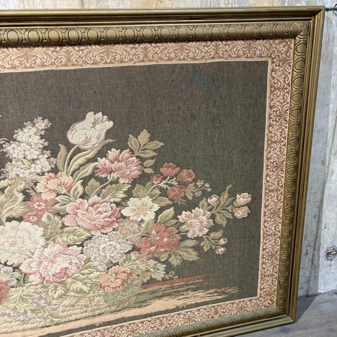ゴブラン織　花柄　額装　タペストリー　特大サイズ