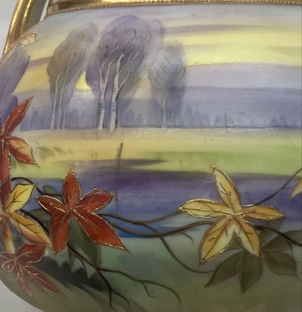 B411s「花のある風景図 花生」オールドノリタケ　ハンドペインティング