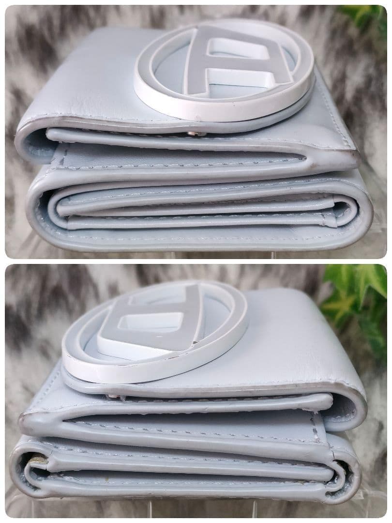 ディーゼル 三つ折り財布 Dロゴ ライトブルー DIESEL 財布 ビックロゴ白