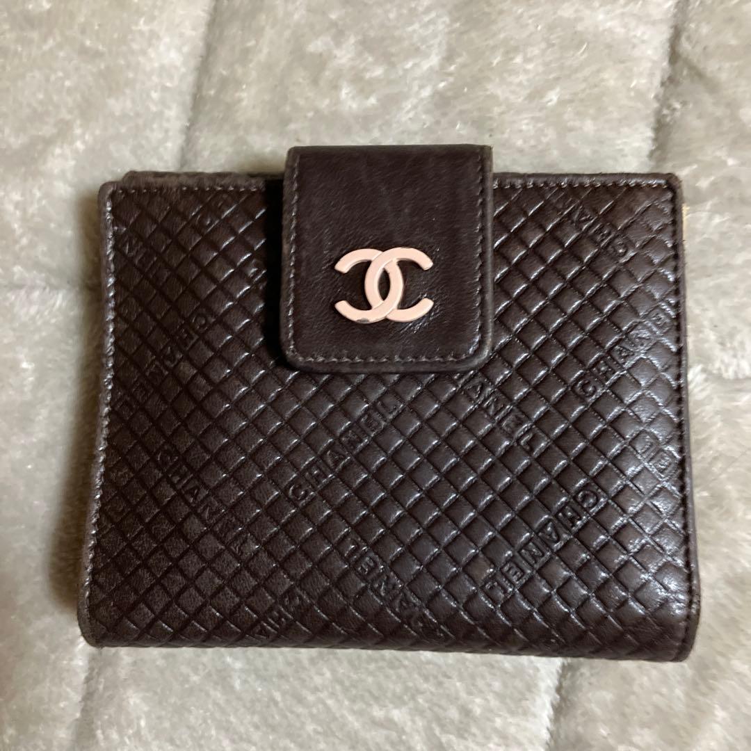 CHANEL 二つ折り財布 ブラウン キルティング