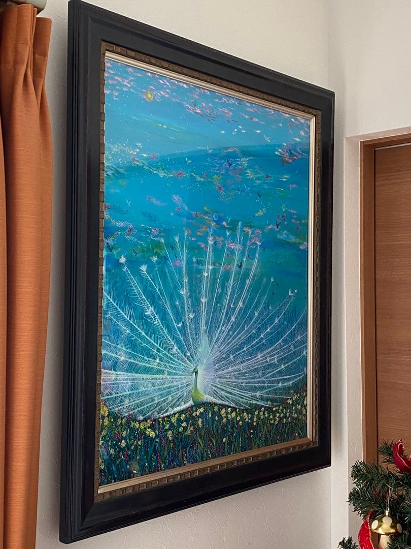 絵画　『色うつる空』 アクリル画家　白孔雀　縁起物